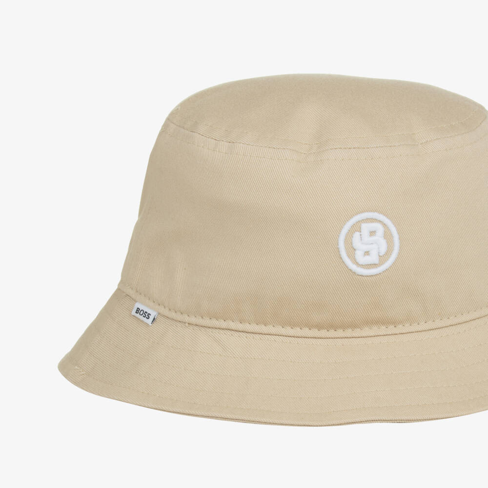 BOSS-Baby Boys Beige Cotton Double B Logo Bucket Hat | Childrensalon