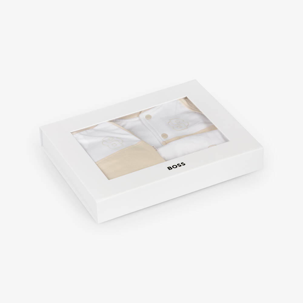 BOSS-Baby Boys Beige Cotton Double B Tracksuit Set | Childrensalon