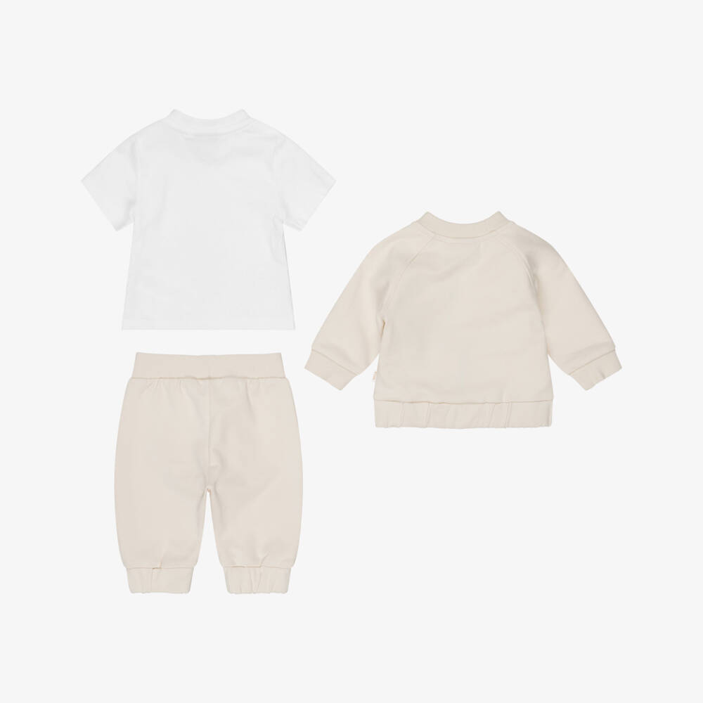 BOSS-Baby Boys Beige Cotton Double B Tracksuit Set | Childrensalon