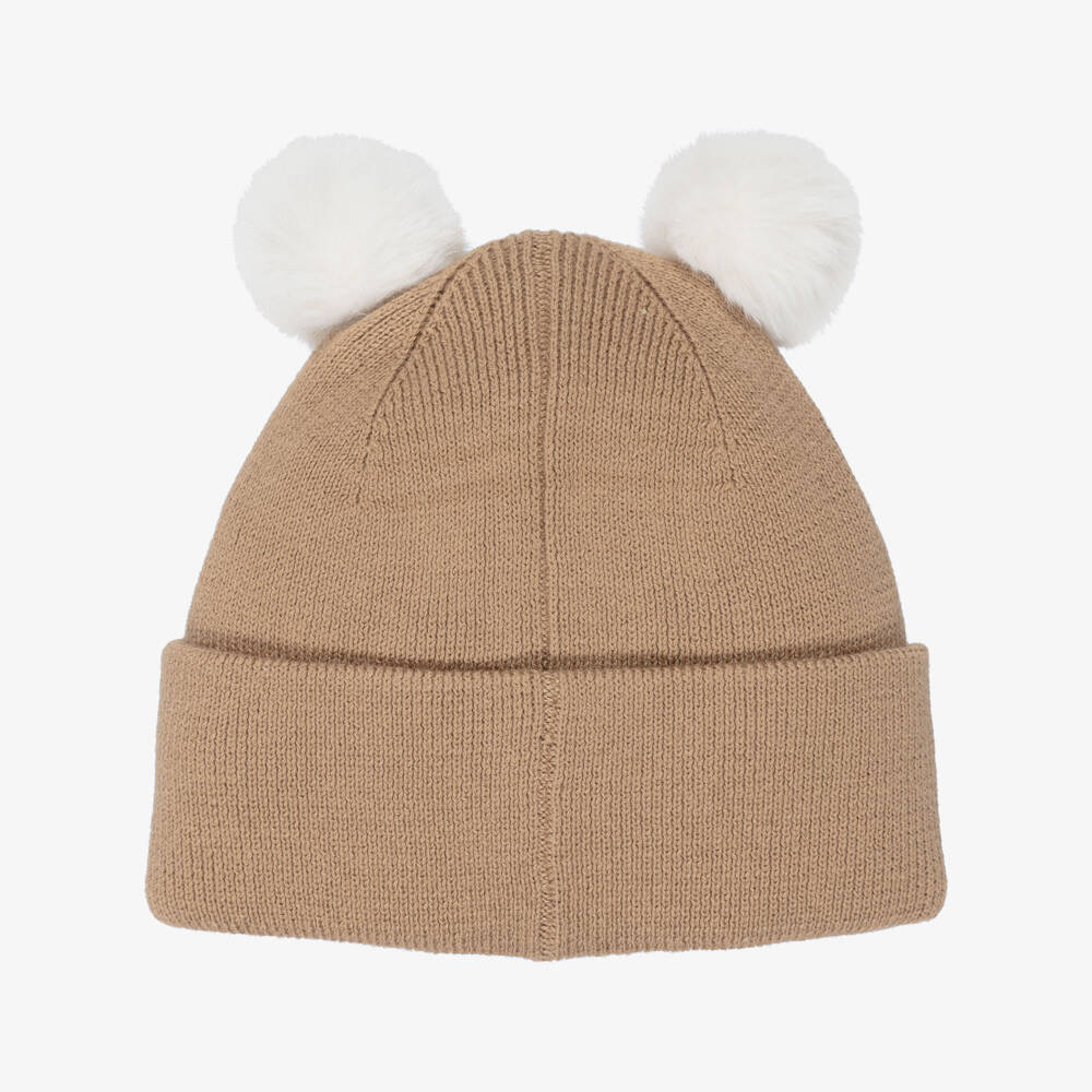 BOSS-Baby Boys Beige Cotton Knit Pom-Pom Hat | Childrensalon