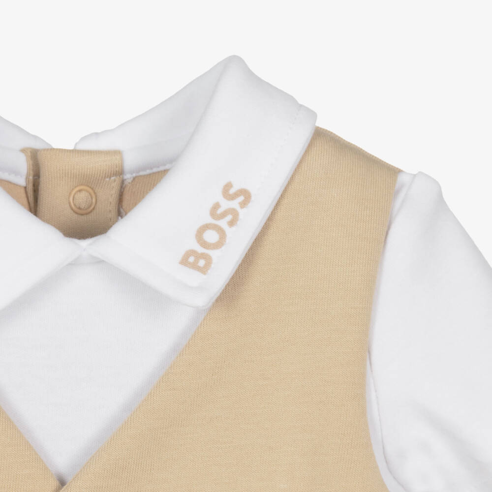 BOSS-Baby Boys Beige Cotton Waistcoat Suit Shortie | Childrensalon