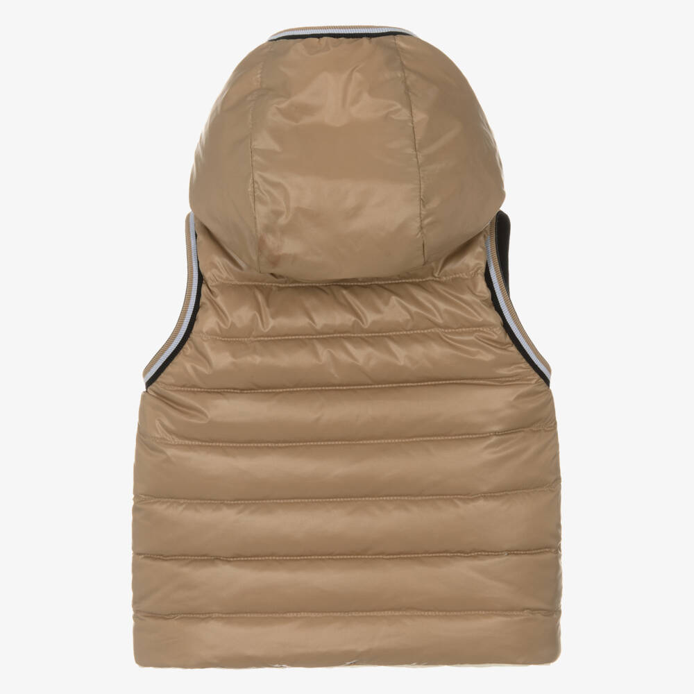 BOSS-Baby Boys Beige Down Padded Reversible Gilet | Childrensalon