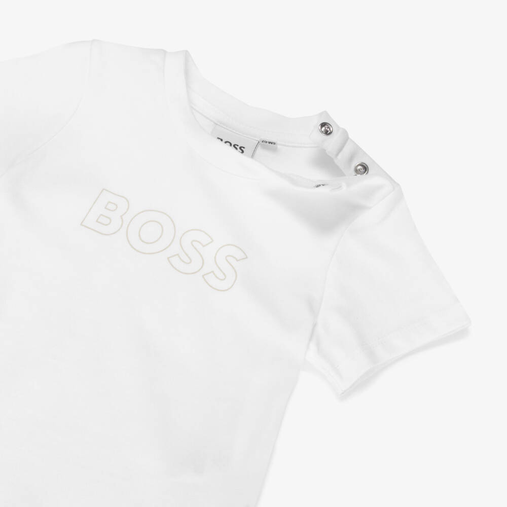 BOSS-Baby Boys Beige Hooded Tracksuit Set | Childrensalon