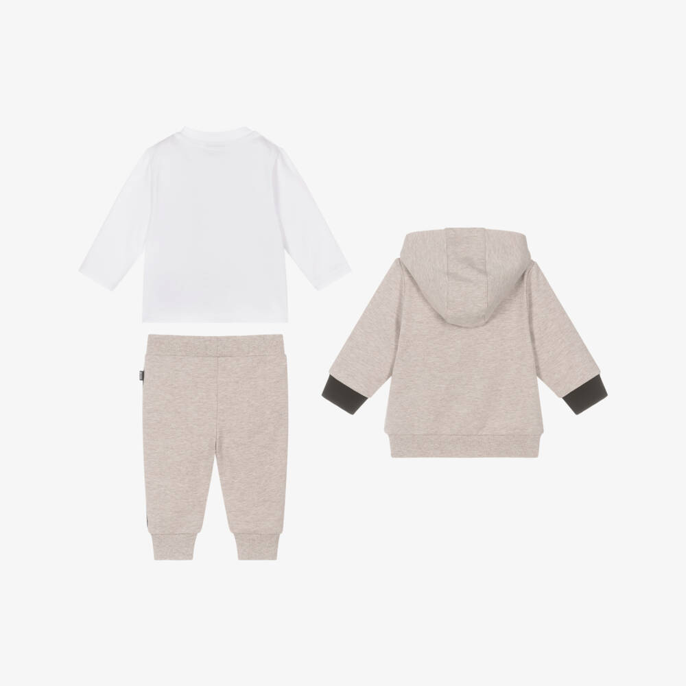 BOSS-Baby Boys Beige Marl Cotton Tracksuit Set | Childrensalon