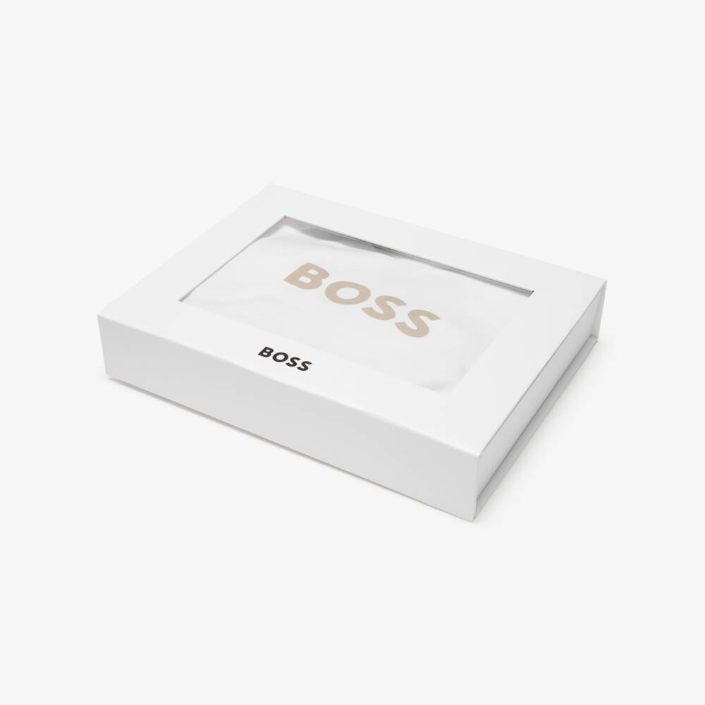 BOSS-Baby Boys Beige & White Cotton Jersey Shorts Set | Childrensalon