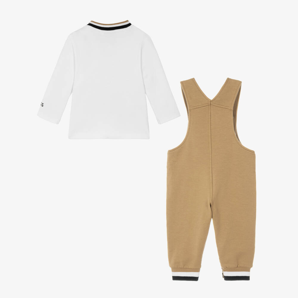 BOSS-Baby Boys Beige & White Dungaree Set | Childrensalon