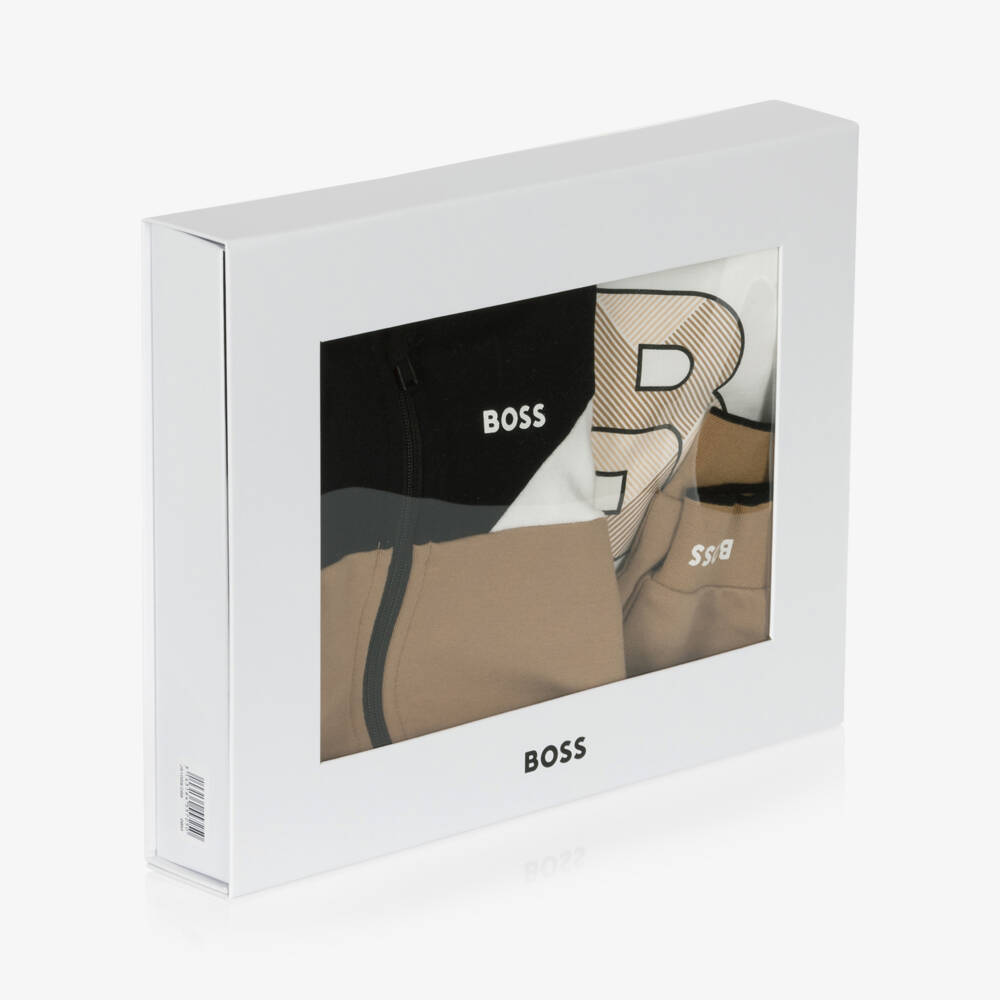 BOSS-طقم رياضي قطن عضوي لون بيج | Childrensalon