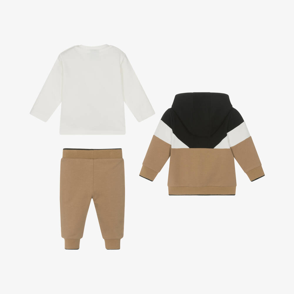 BOSS-طقم رياضي قطن عضوي لون بيج | Childrensalon
