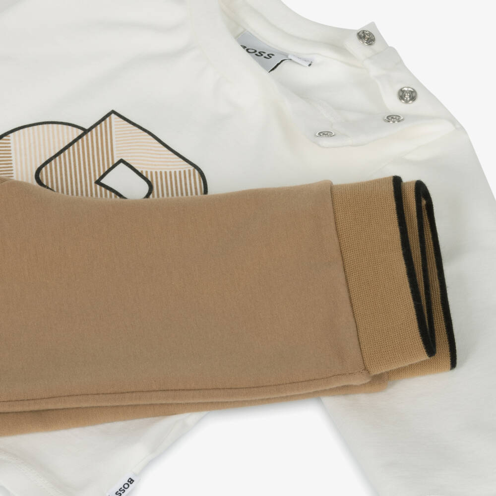 BOSS-طقم رياضي قطن عضوي لون بيج | Childrensalon