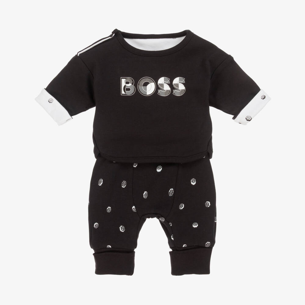 BOSS-Baby Boys Black Trouser Set With Reversible Top | Childrensalon