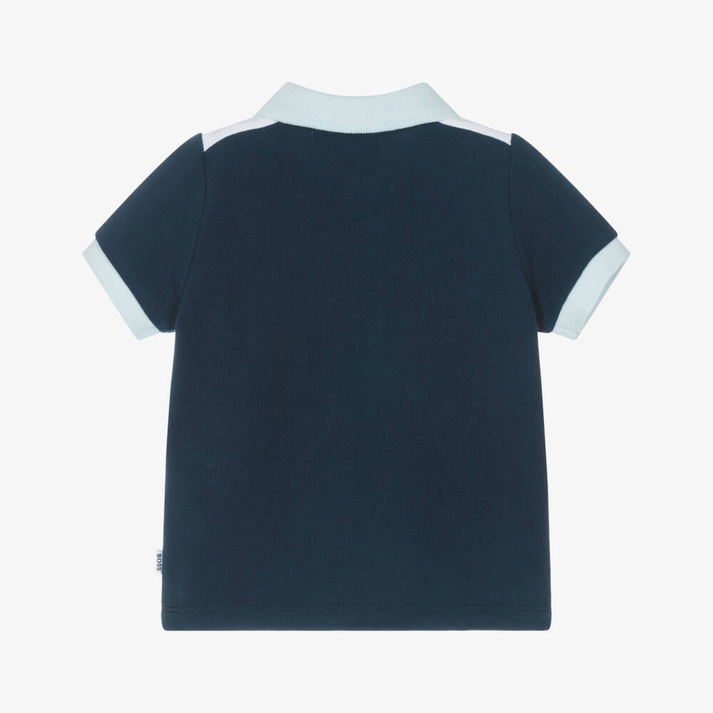 BOSS-Baby Boys Blue Colourblock Piqué Polo Shirt | Childrensalon