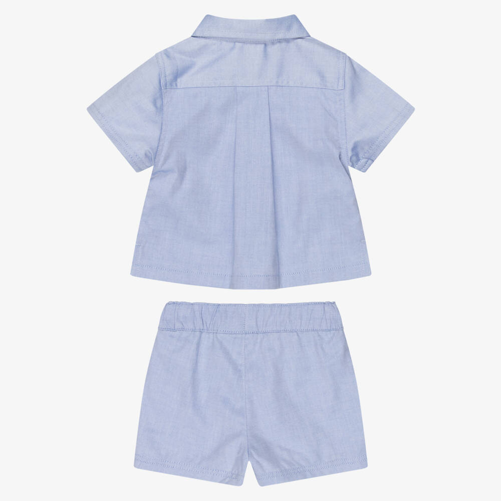 BOSS-Baby Boys Blue Cotton Short-Sleeved Shirt & Shorts Set | Childrensalon