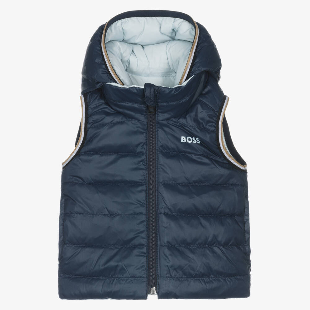 BOSS-Baby Boys Blue Down Padded Reversible Gilet | Childrensalon