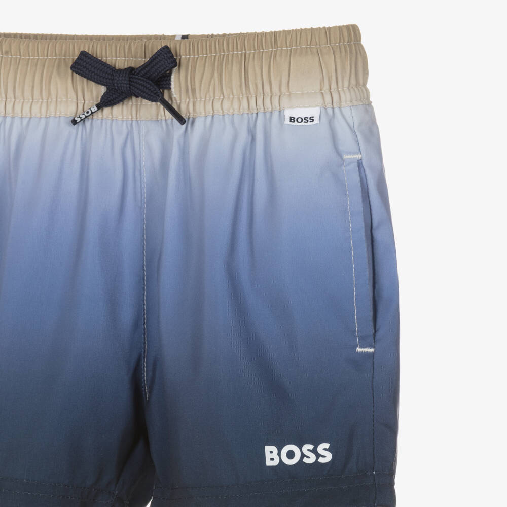BOSS-Baby Boys Blue Ombré Swim Shorts | Childrensalon