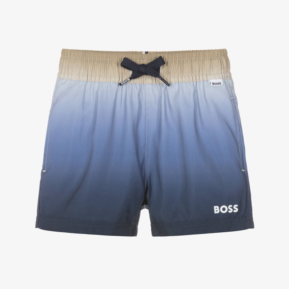 BOSS-Baby Boys Blue Ombré Swim Shorts | Childrensalon