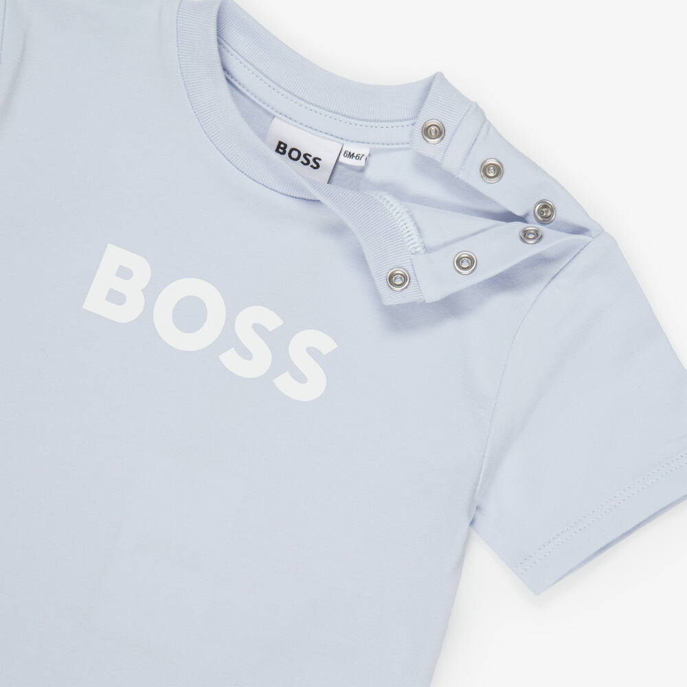 BOSS-Baby Boys Blue & White Cotton Jersey Shorts Set | Childrensalon