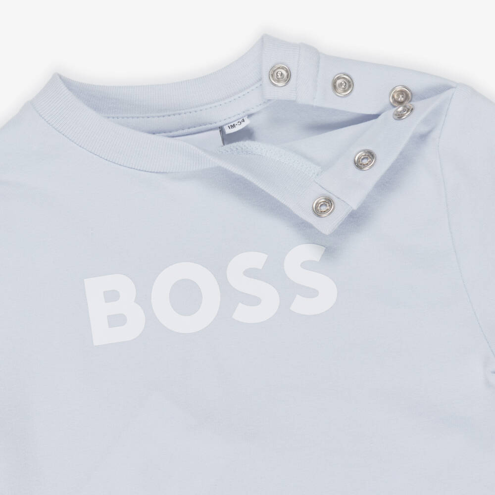 BOSS-Baby Boys Blue & White Cotton Jersey Shorts Set | Childrensalon