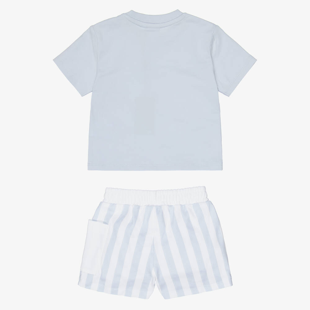 BOSS-Baby Boys Blue & White Cotton Jersey Shorts Set | Childrensalon