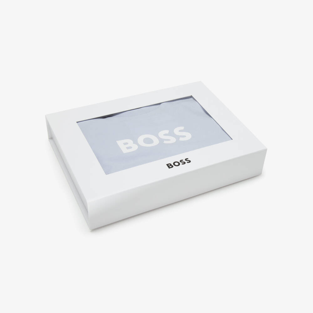 BOSS-Baby Boys Blue & White Cotton Jersey Shorts Set | Childrensalon