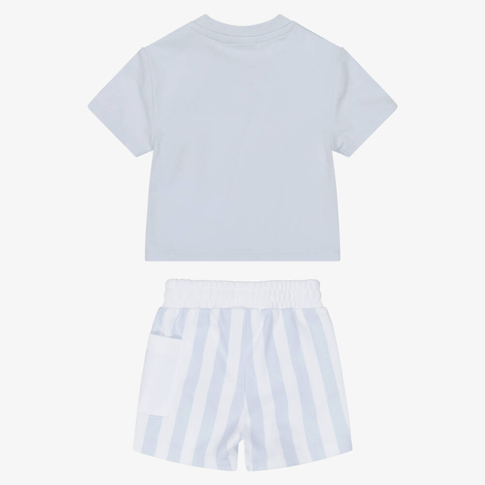BOSS-Baby Boys Blue & White Cotton Jersey Shorts Set | Childrensalon