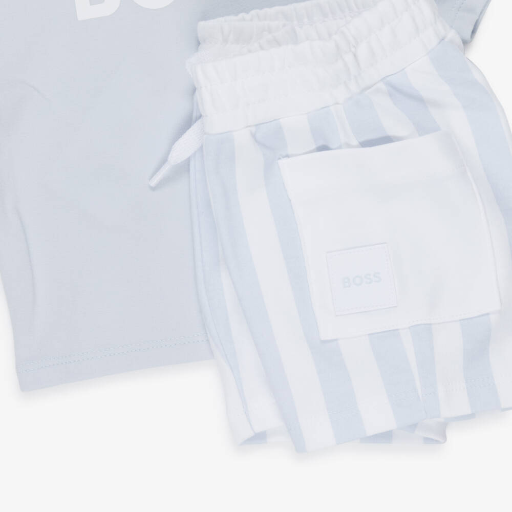 BOSS-Baby Boys Blue & White Cotton Jersey Shorts Set | Childrensalon