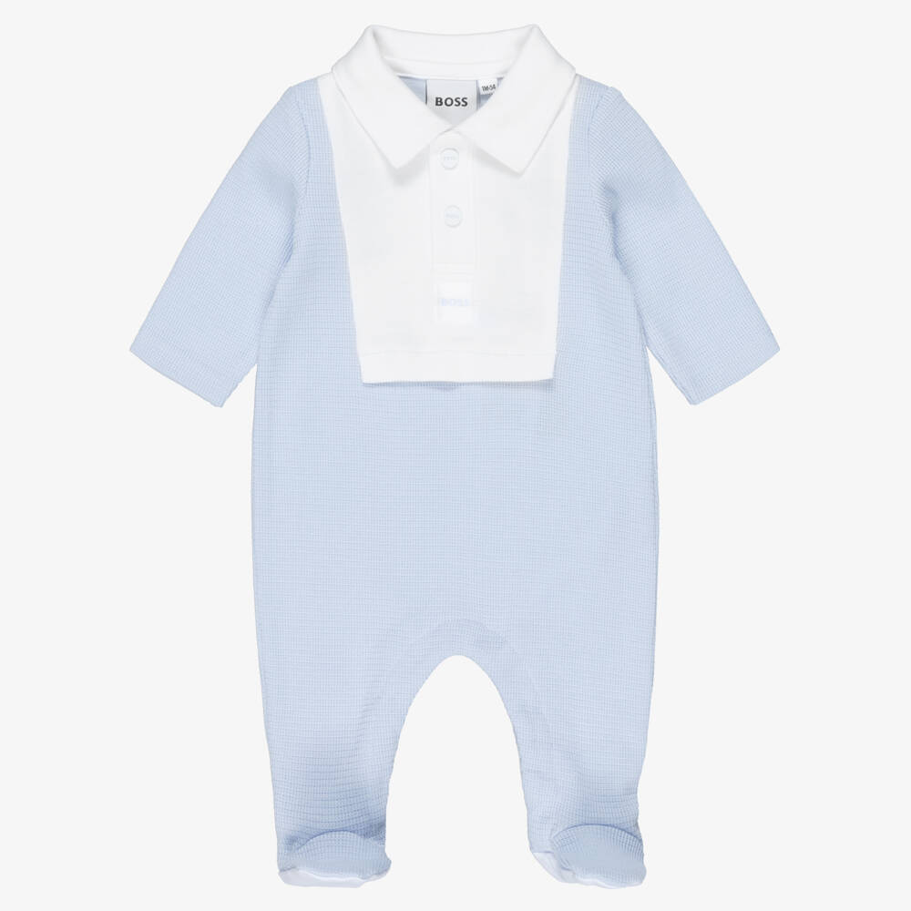 BOSS-Baby Boys Blue & White Cotton Polo Babygrow | Childrensalon