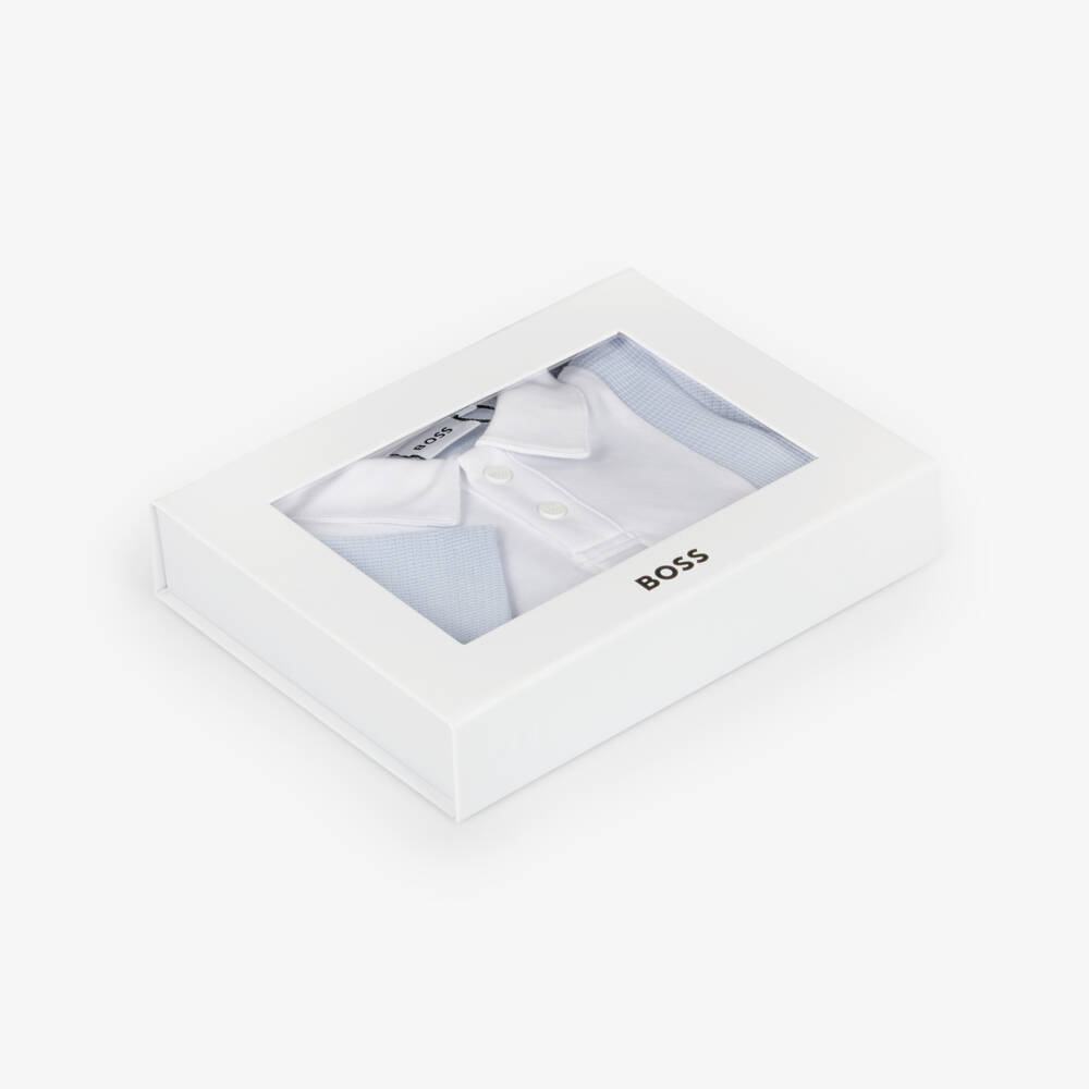 BOSS-Baby Boys Blue & White Knitted Cotton Shorts Set | Childrensalon