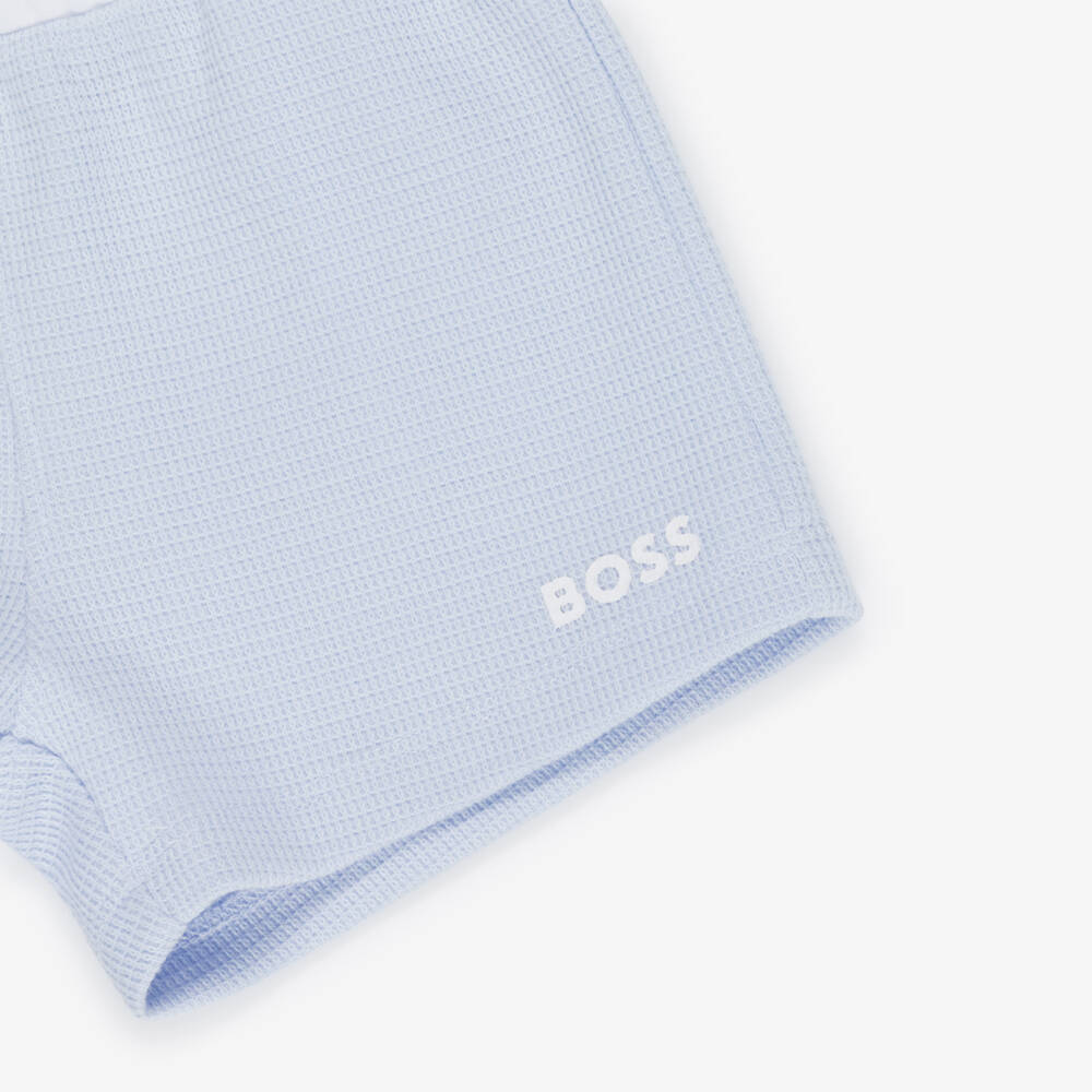 BOSS-Baby Boys Blue & White Knitted Cotton Shorts Set | Childrensalon