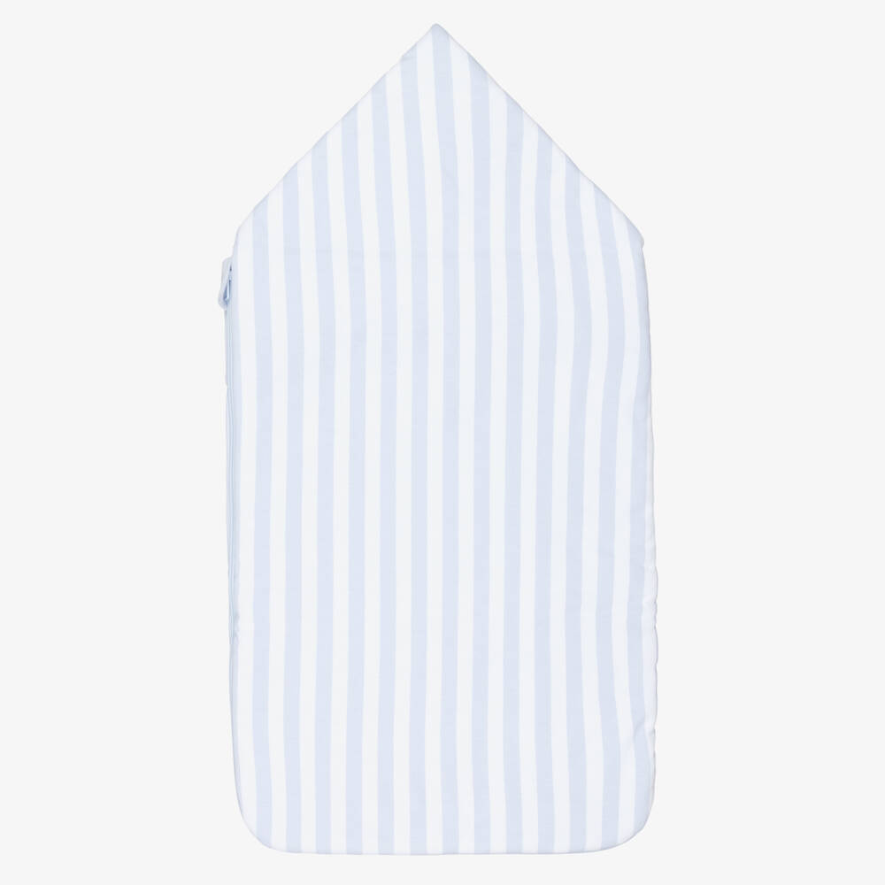BOSS-Baby Boys Blue & White Stripe Cotton Logo Nest (81cm) | Childrensalon