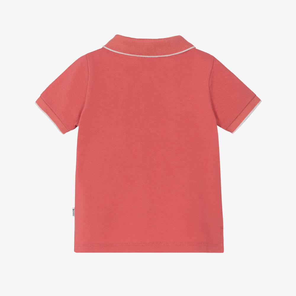 BOSS-Baby Boys Coral Red Cotton Piqué Polo Shirt | Childrensalon