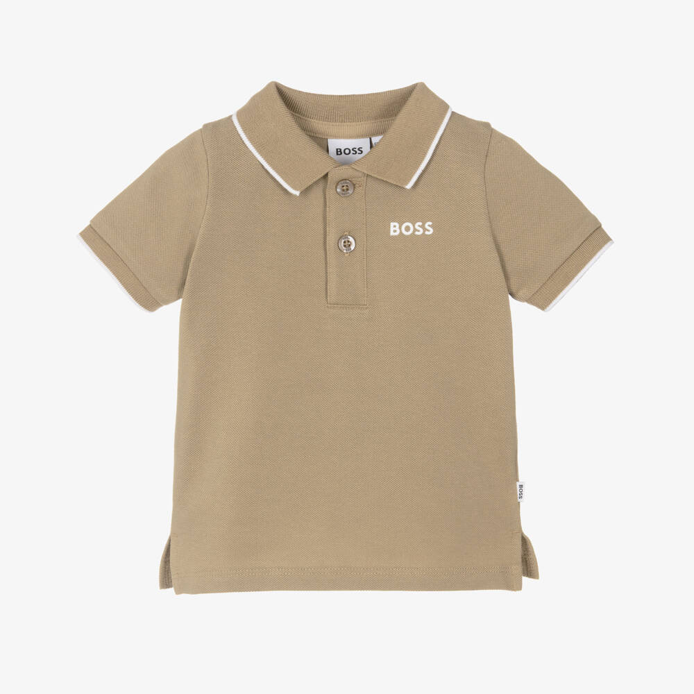 BOSS-Baby Boys Dark Beige Cotton Piqué Polo Shirt | Childrensalon