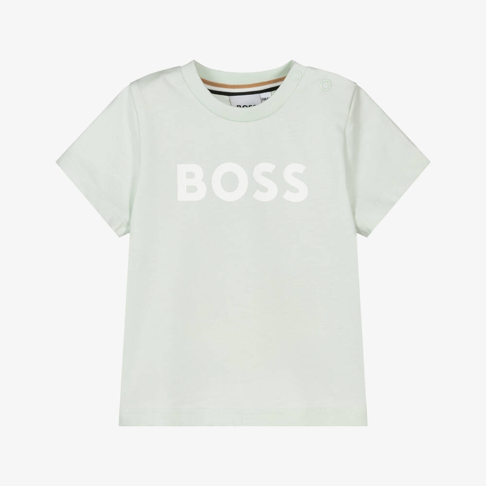 BOSS-تيشيرت قطن جيرسي لون أخضر نعناعي للأولاد | Childrensalon