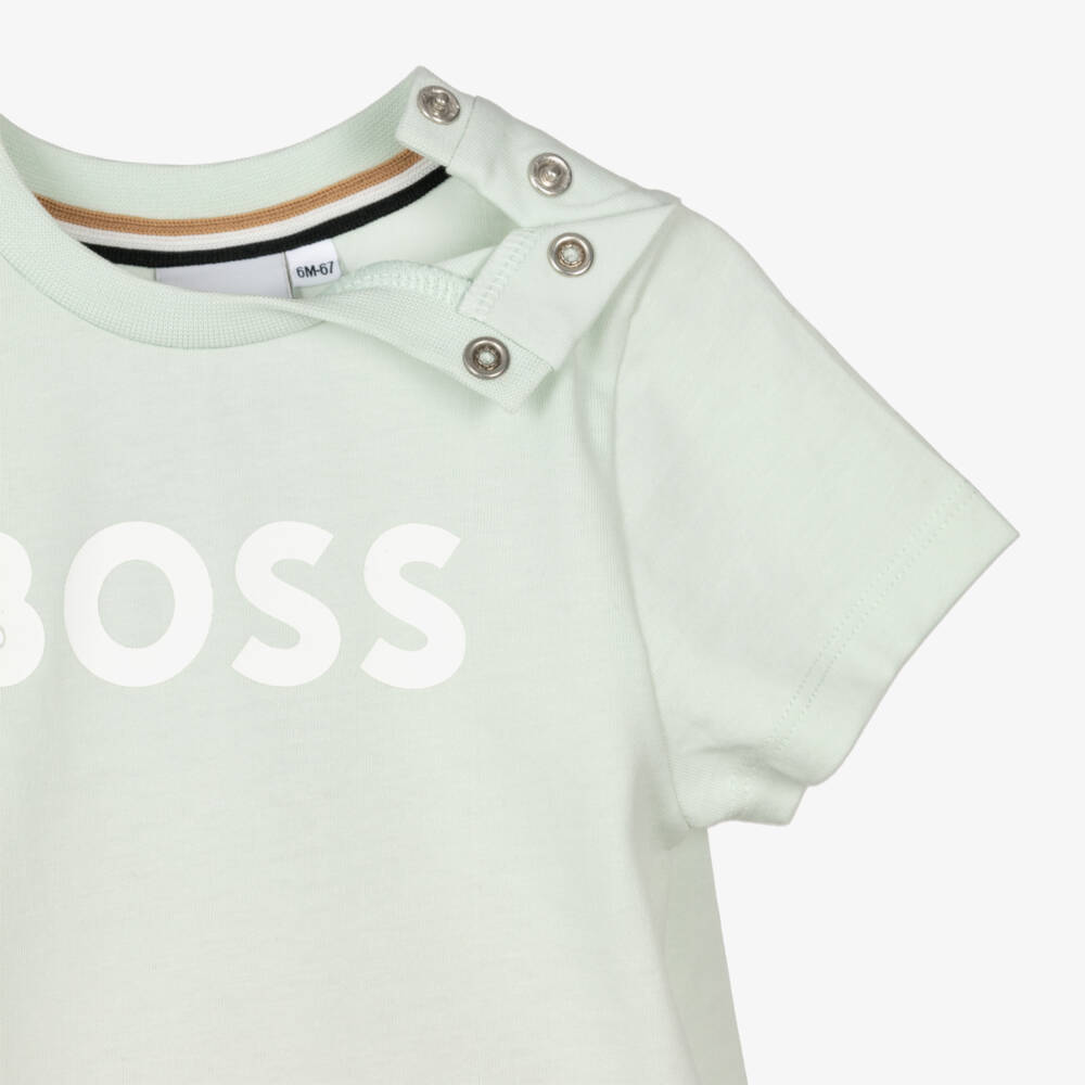 BOSS-Футболка мятно-зеленая из хлопкового трикотажа для мальчиков | Childrensalon