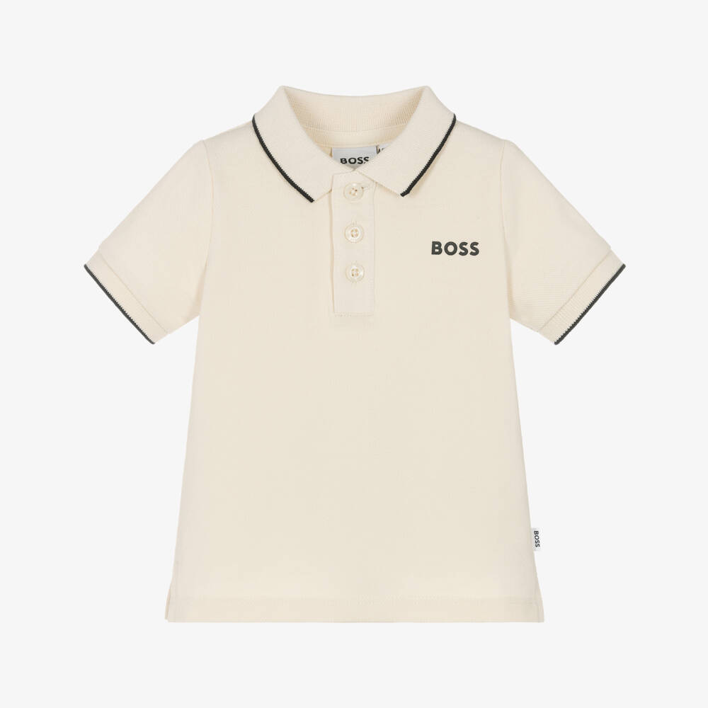 BOSS-Baby Boys Ivory Cotton Piqué Polo Shirt | Childrensalon