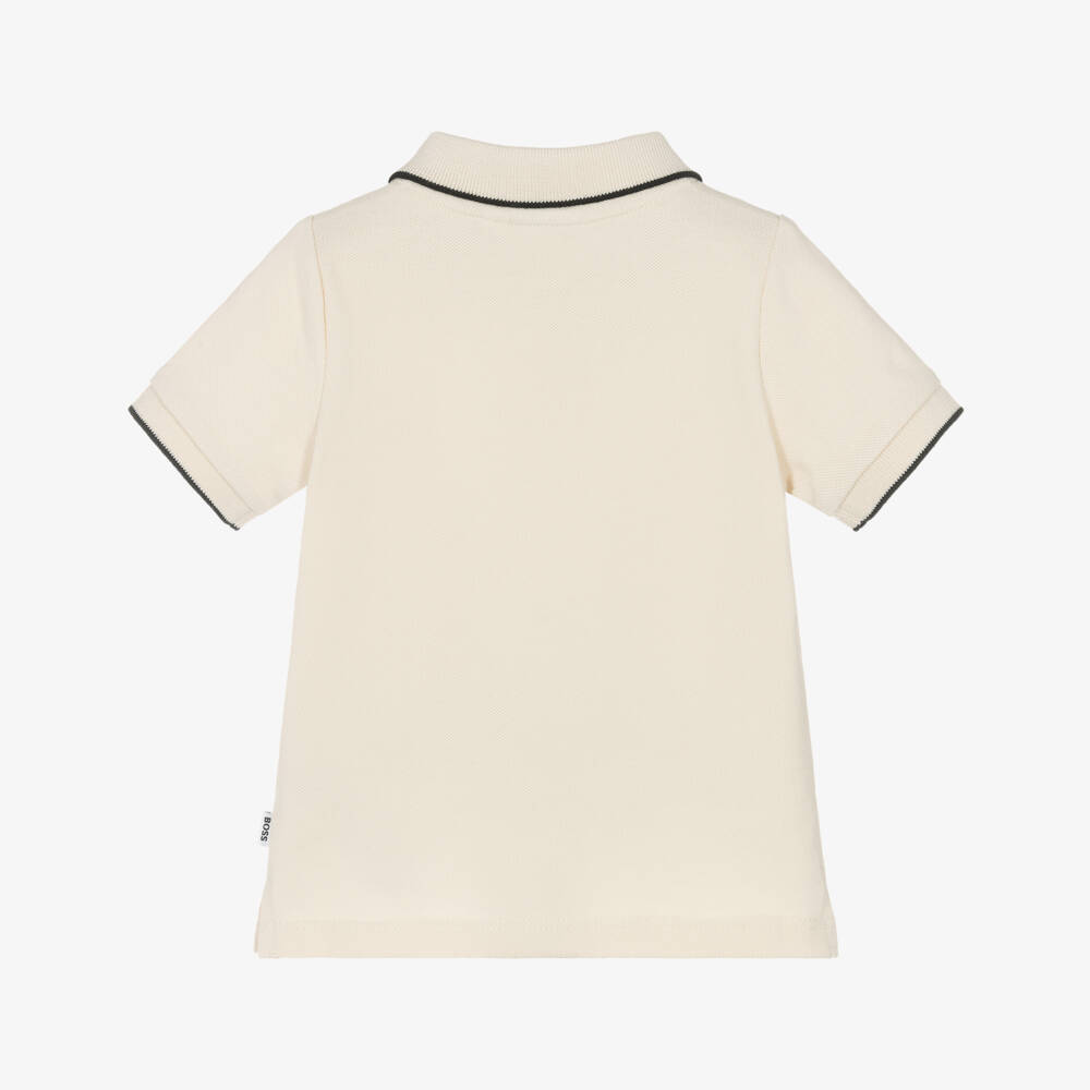 BOSS-Baby Boys Ivory Cotton Piqué Polo Shirt | Childrensalon