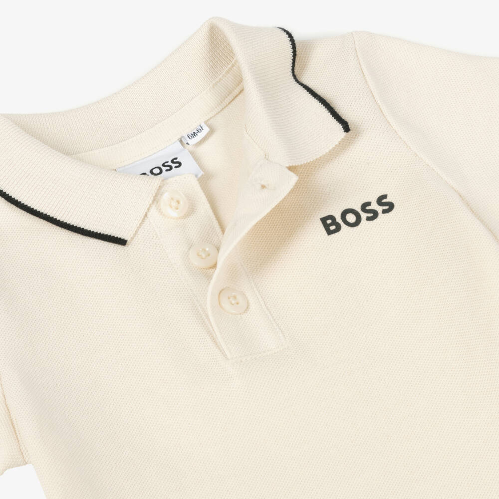 BOSS-Baby Boys Ivory Cotton Piqué Polo Shirt | Childrensalon