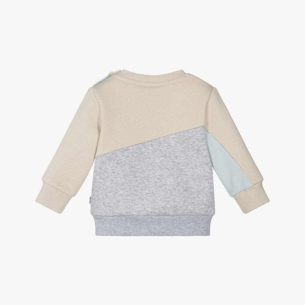 BOSS-Baby Boys Ivory & Grey Colourblock Cotton Sweatshirt | Childrensalon