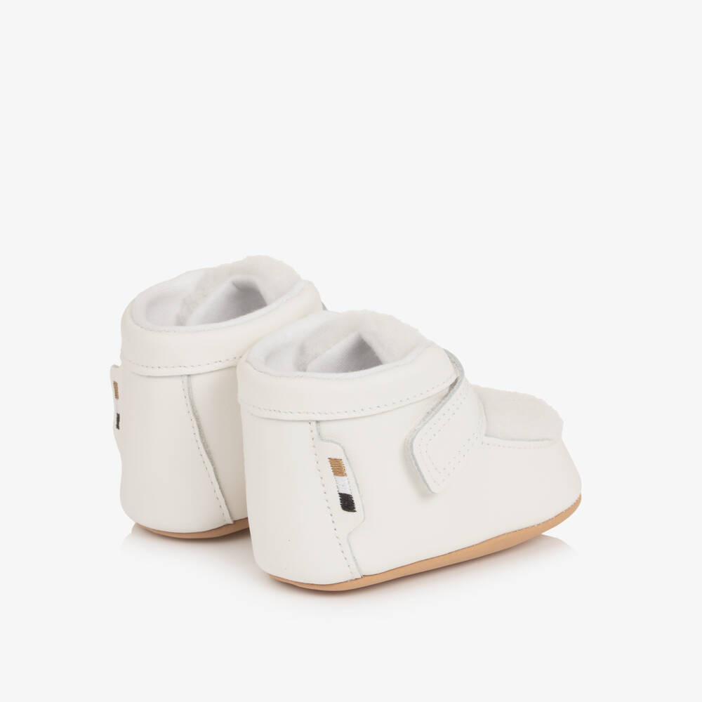 BOSS-Baby Boys Ivory Leather & Sherpa Pre-Walker Shoes | Childrensalon