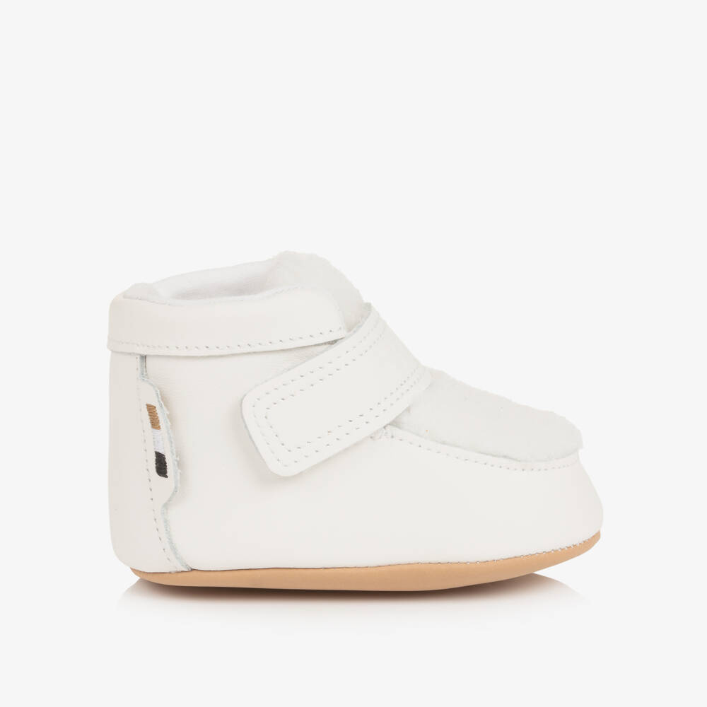 BOSS-Baby Boys Ivory Leather & Sherpa Pre-Walker Shoes | Childrensalon
