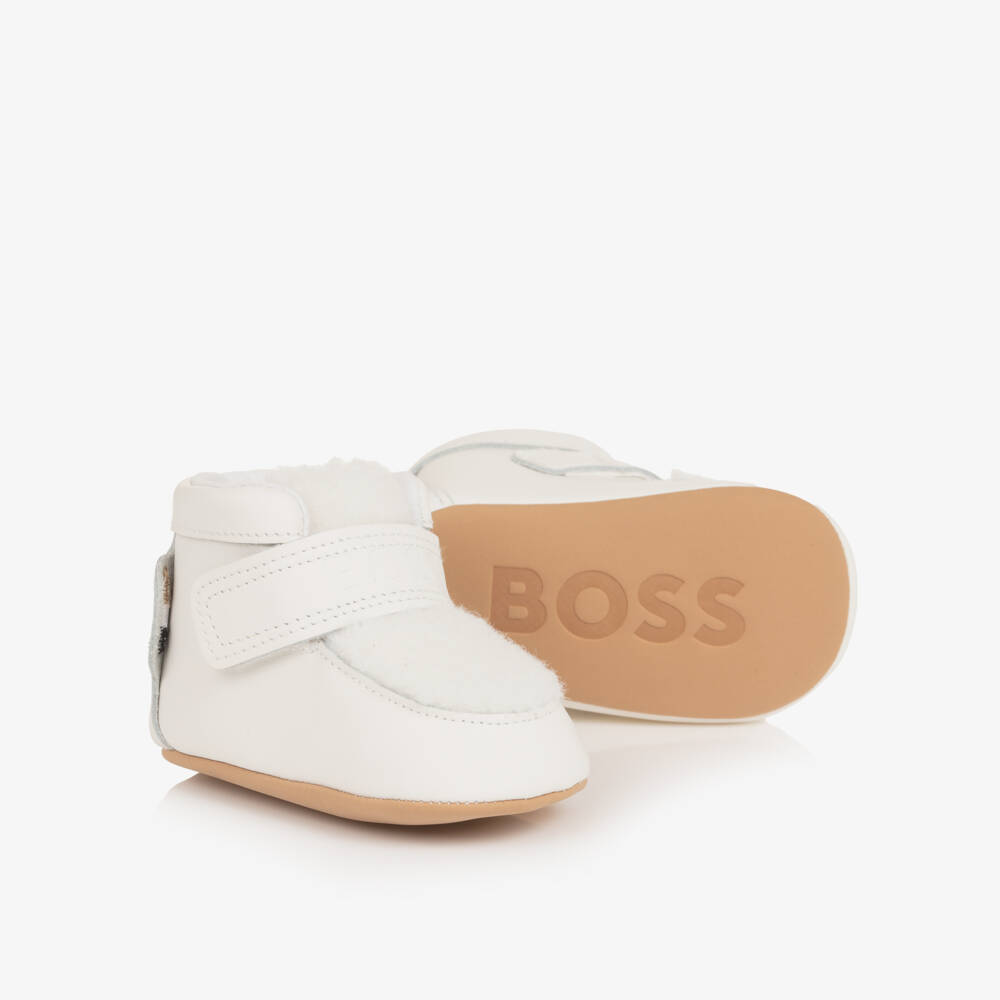 BOSS-Baby Boys Ivory Leather & Sherpa Pre-Walker Shoes | Childrensalon