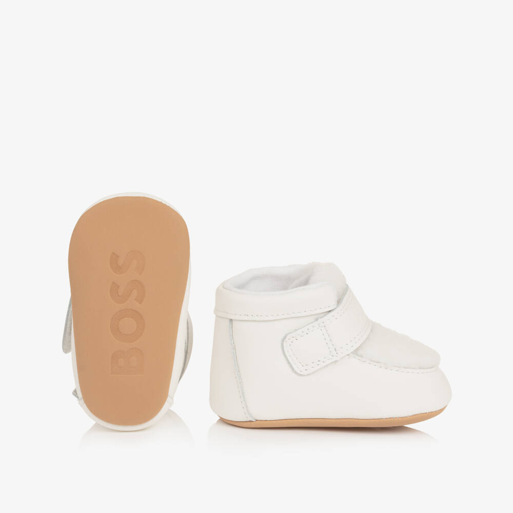 BOSS-Baby Boys Ivory Leather & Sherpa Pre-Walker Shoes | Childrensalon