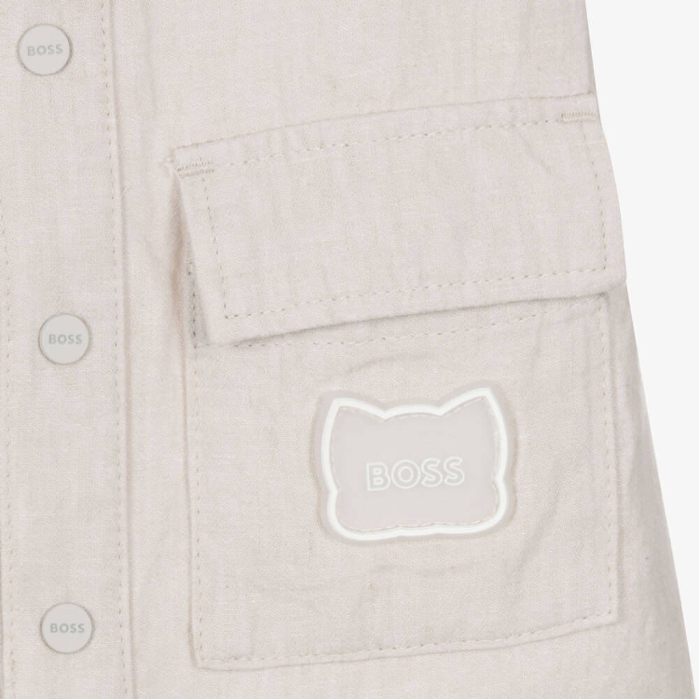 BOSS-Baby Boys Light Beige Linen & Cotton Shortie | Childrensalon