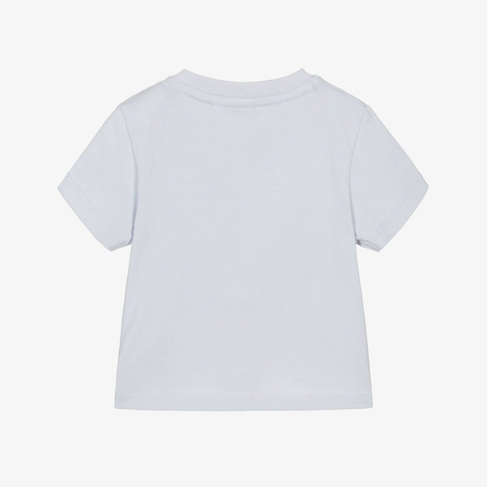 BOSS-تيشيرت قطن بشعار مكرر لون أزرق فاتح للأولاد الرضع | Childrensalon