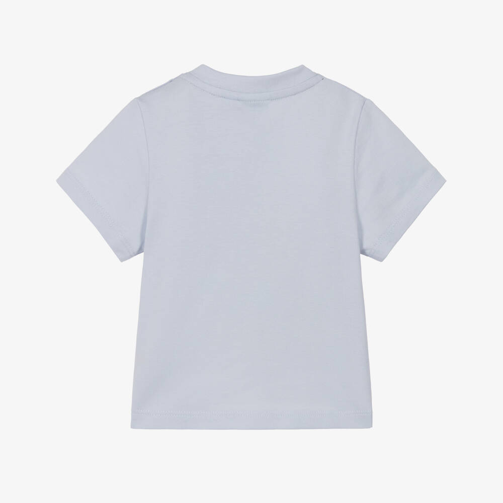 BOSS-Baby Boys Light Blue Cotton T-Shirt with Split Logo | Childrensalon