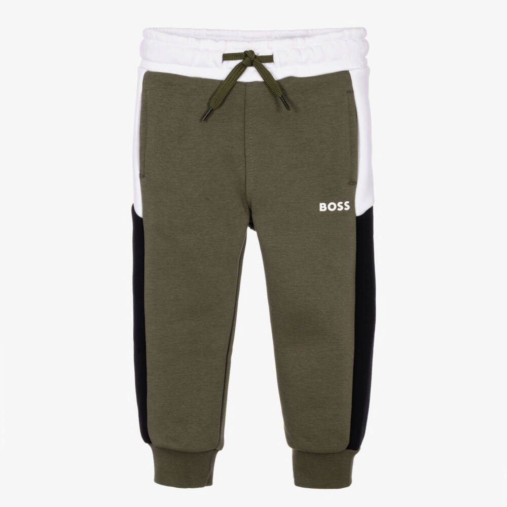 BOSS-Baby Boys Moss Green Colourblock Joggers | Childrensalon