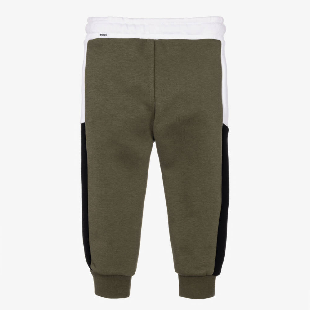 BOSS-Baby Boys Moss Green Colourblock Joggers | Childrensalon