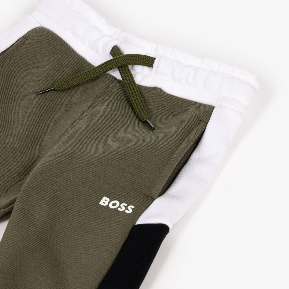 BOSS-Baby Boys Moss Green Colourblock Joggers | Childrensalon