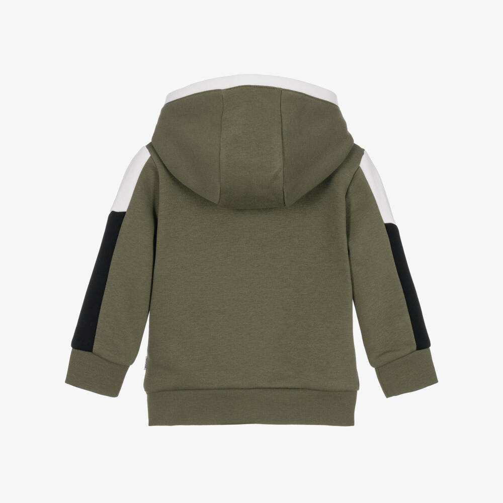BOSS-Baby Boys Moss Green Colourblock Zip-Up Hoodie | Childrensalon