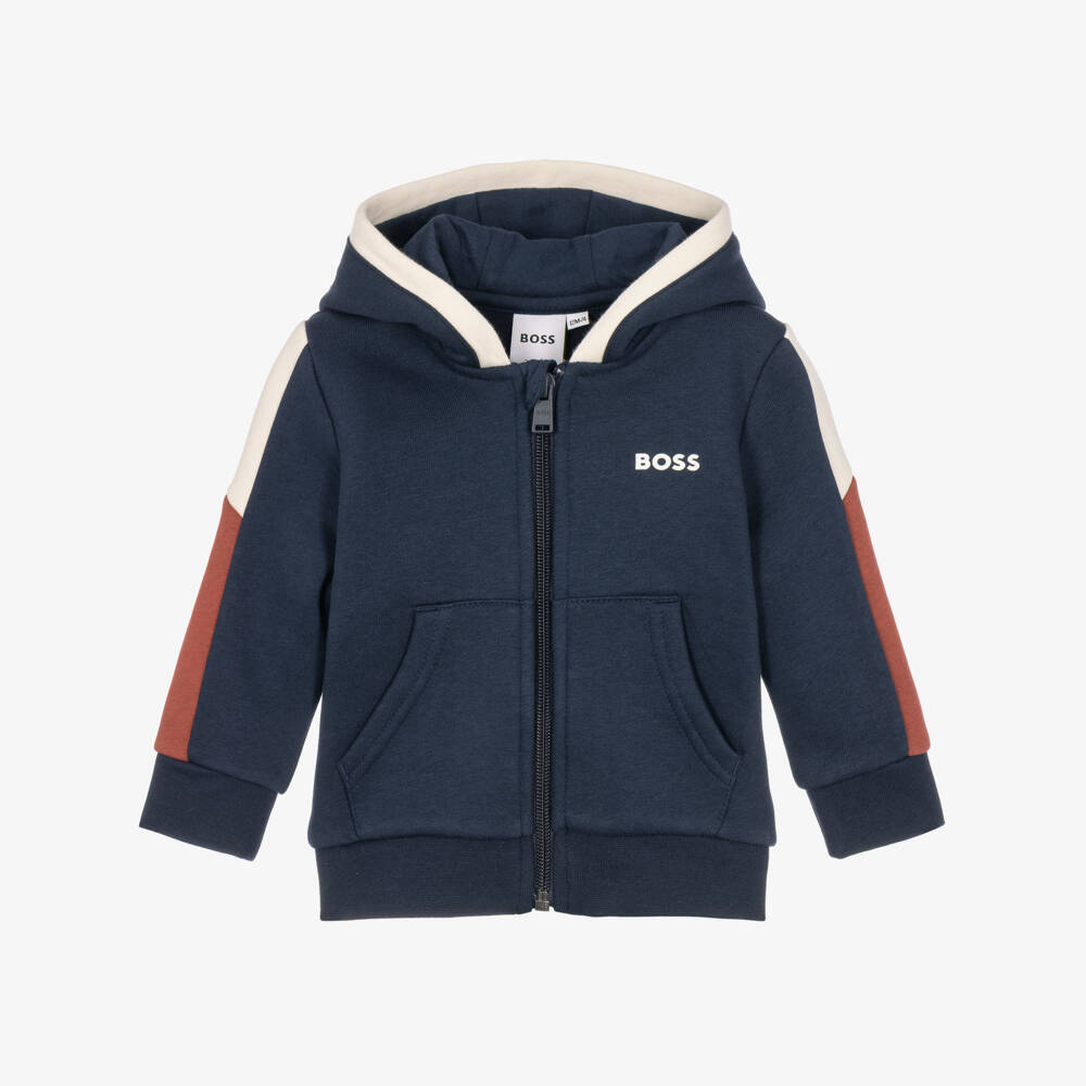 BOSS-Baby Boys Navy Blue Colourblock Zip-Up Hoodie | Childrensalon