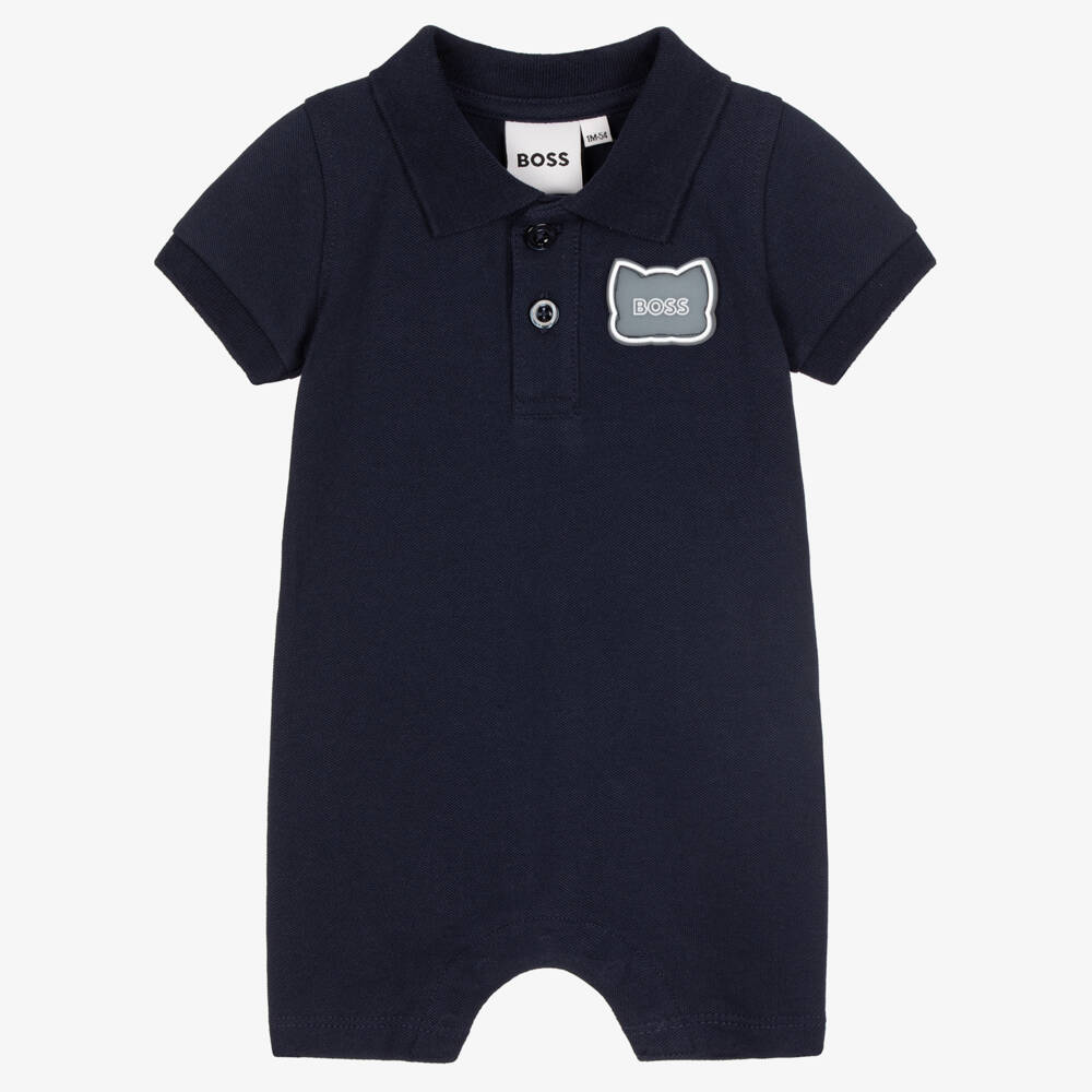 BOSS-Baby Boys Navy Blue Cotton Piqué Shortie | Childrensalon
